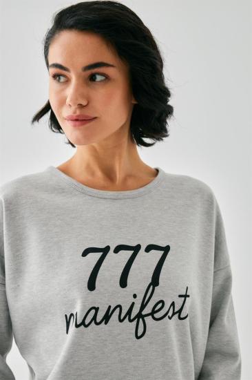 Hkursat Kadın Gri 777 Manifest Oversize 2 İplik Eşofman Ev Giyim Takımı