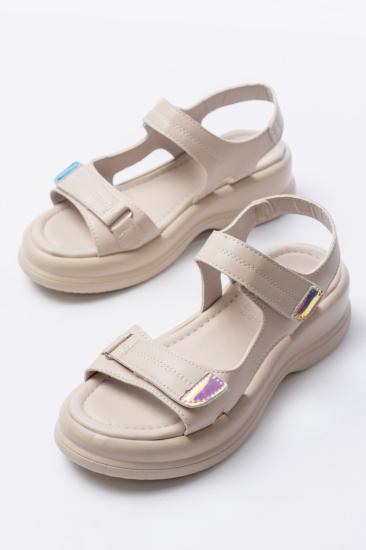 Bluefeet Bej Cilt Cırt Cırtlı Sandalet