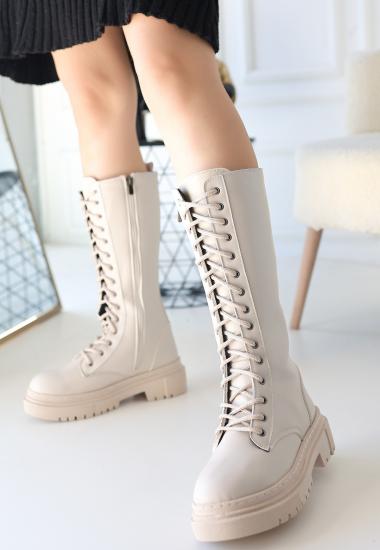 Bluefeet Bej Cilt Bağcıklı Kadın Çizme