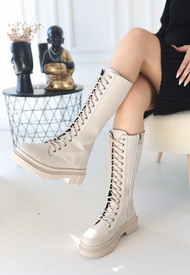 Bluefeet Bej Cilt Bağcıklı Kadın Çizme