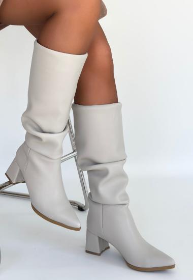 Bluefeet Bej Cilt Kadın Topuklu Çizme