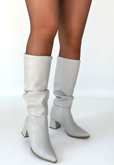 Bluefeet Bej Cilt Kadın Topuklu Çizme