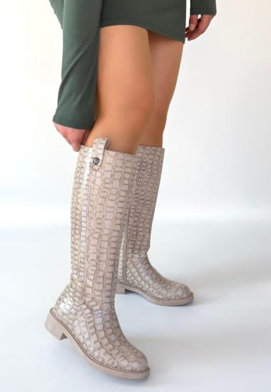 Bluefeet Bej Cilt Desenli Kadın Topuklu Çizme
