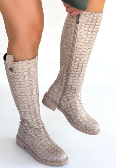 Bluefeet Bej Cilt Desenli Kadın Topuklu Çizme