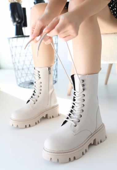 Bluefeet Neole Bej Cilt Bağcıklı Bot