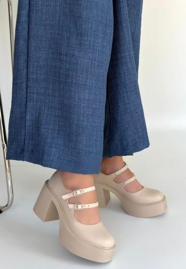 Bluefeet Bej Cilt Kadın Dolgu Topuk Ayakkabı
