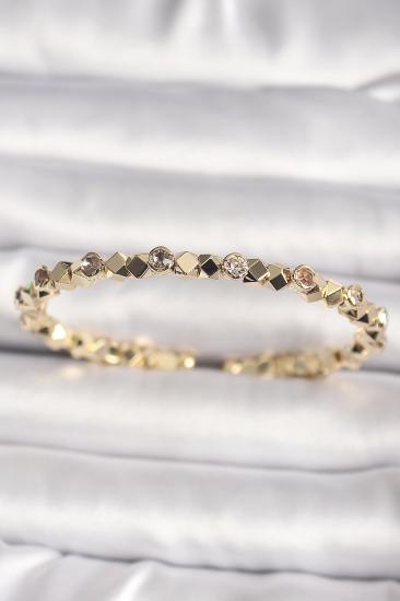Hkursat Pirinç Gold Renk Zirkon Taşlı Küp Dorika Model Kadın Bileklik