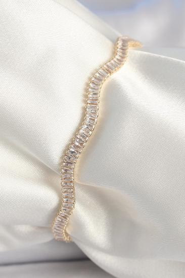 Hkursat Pirinç Gold Renk Su Yolu Zirkon Taşlı Model Kadın Bileklik