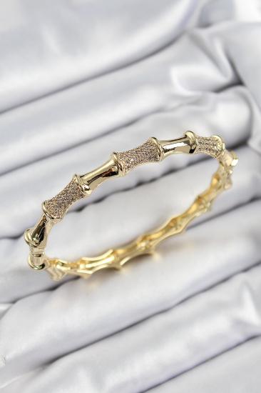 Hkursat Pirinç Zirkon Taşlı Kemik Model Gold Renk Vip Kadın Bileklik