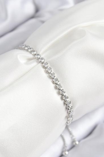 Hkursat Pirinç Zirkon Taşlı Sıralı Model Gümüş Renk Asansörlü Kadın Bileklik