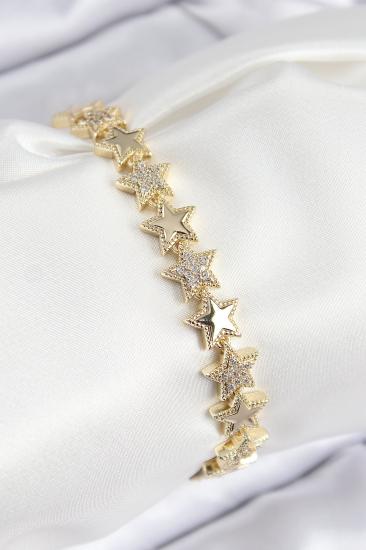 VIP Hkursat Pirinç Zirkon Taşlı Yıldız Model Gold Renk Kadın Bileklik