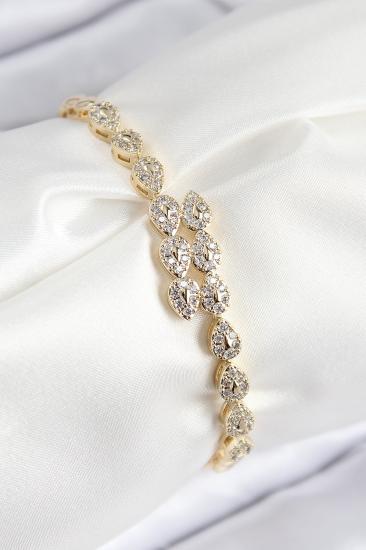 VIP Hkursat Pirinç Zirkon Taşlı Sıralı Damla Model Gold Renk Kadın Bileklik