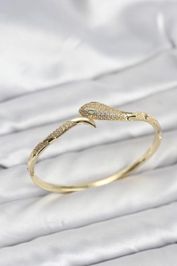 Hkursat Pirinç Zirkon Taşlı Yılan Model Kadın Kelepçe Bileklik