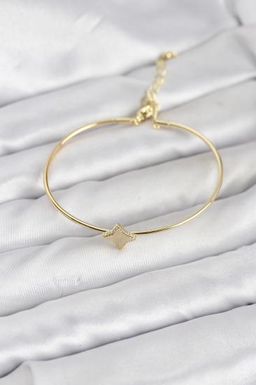 Hkursat Pirinç Gold Renk Köşeli Yonca Model Kadın Bileklik