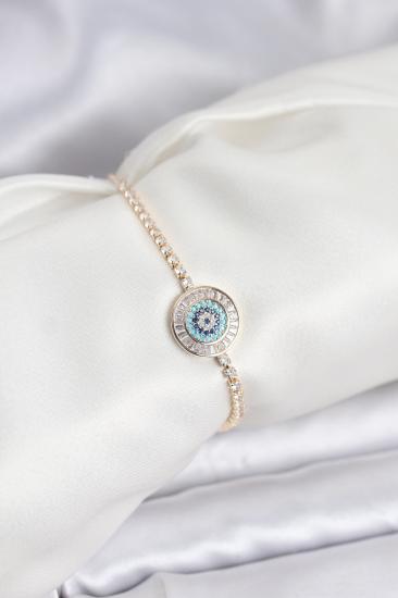 Gold Renk Nazar Model Zirkon Taşlı Asansörlü Su Yolu Bileklik