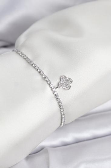 Yonca Model Zirkon Taşlı Gümüş Renk Asansörlü Su Yolu Bileklik