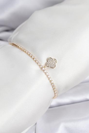 Yonca Model Zirkon Taşlı Gold Renk Asansörlü Su Yolu Bileklik