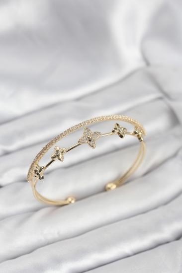 Hkursat Pirinç Gold Renk Çiçek Model Kadın Bileklik