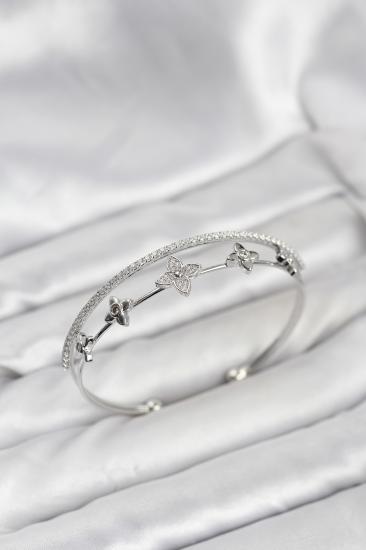 Hkursat Pirinç Gümüş Renk Çiçek Model Kadın Bileklik