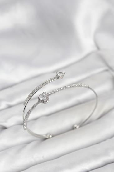 Hkursat Pirinç Kalp Model Gümüş Renk Kadın Bileklik