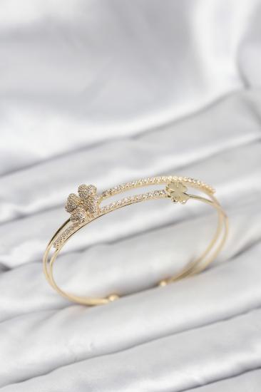 Hkursat Pirinç Gold Renk Yonca Model Kadın Bileklik