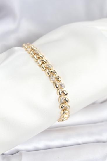 Hkursat Pirinç Gold Renk VIP Seri Sarmal Damla Model Zirkon Taşlı Kadın Bileklik