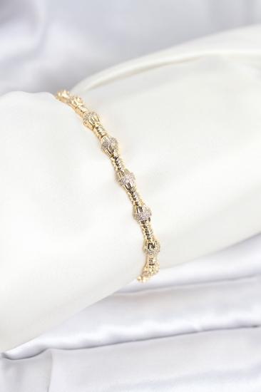 Hkursat Pirinç Gold Renk VIP Seri Punta Model Zirkon Taşlı Kadın Bileklik