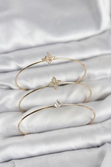 Hkursat Zirkon Taşlı Gold Renk Yonca Model 3’lü Kadın Bileklik Kombini