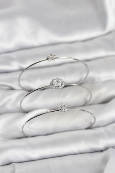 Hkursat Zirkon Taşlı Gümüş Renk Tek Taş Model 3’lü Kadın Bileklik Kombini