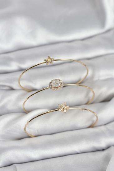 Hkursat Zirkon Taşlı Gold Renk Tek Taş Model 3’lü Kadın Bileklik Kombini