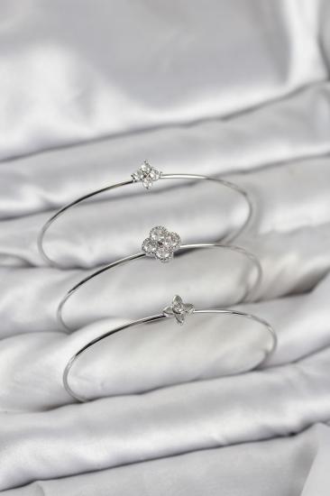 Hkursat Zirkon Taşlı Gümüş Renk Yonca Tasarım 3’lü Kadın Bileklik Kombini