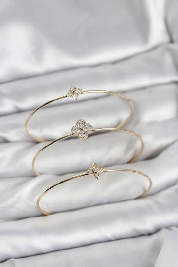 Hkursat Zirkon Taşlı Gold Renk Yonca Tasarım 3’lü Kadın Bileklik Kombini