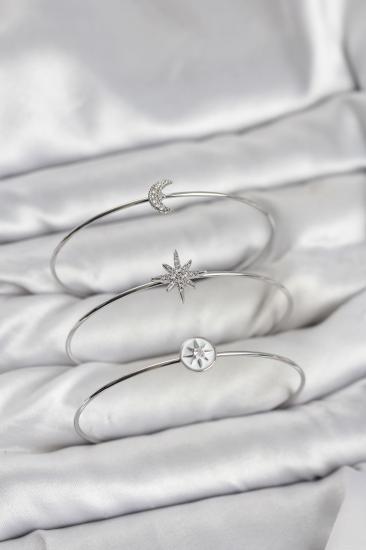 Hkursat Gümüş Renk Zirkon Taşlı Kutup Yıldızı Model 3’lü Kadın Bileklik Kombini