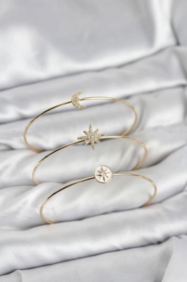 Hkursat Gold Renk Zirkon Taşlı Kutup Yıldızı Model 3’lü Kadın Bileklik Kombini