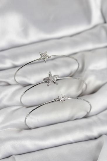 Hkursat Gümüş Renk Zirkon Taşlı Deniz Yıldızı Model 3’lü Kadın Bileklik Kombini