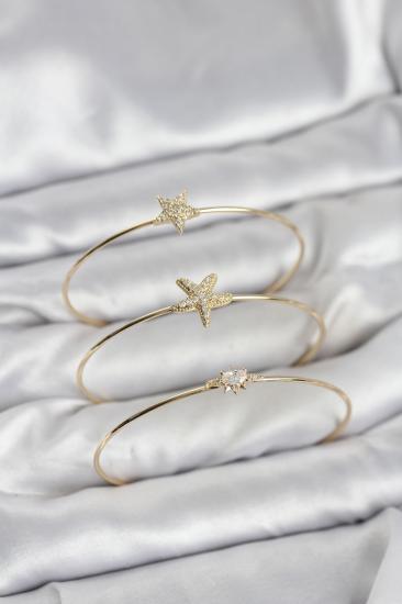 Hkursat Gold Renk Zirkon Taşlı Deniz Yıldızı Model 3’lü Kadın Bileklik Kombini