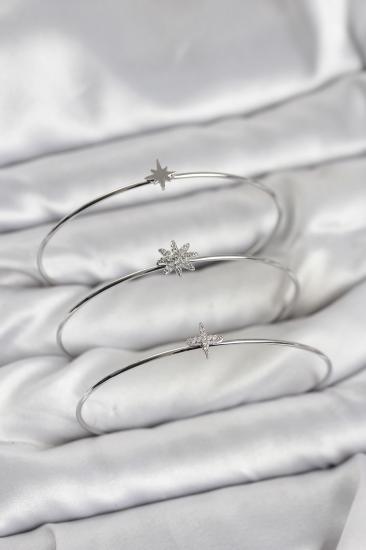 Hkursat Zirkon Taşlı Kutup Yıldızı Model Gümüş Renk 3’lü Kadın Bileklik Kombini