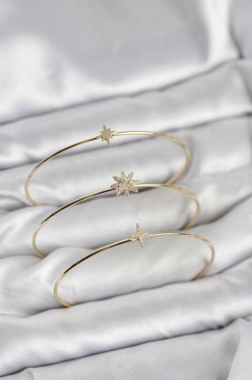 Hkursat Zirkon Taşlı Kutup Yıldızı Model Gold Renk 3’lü Kadın Bileklik Kombini