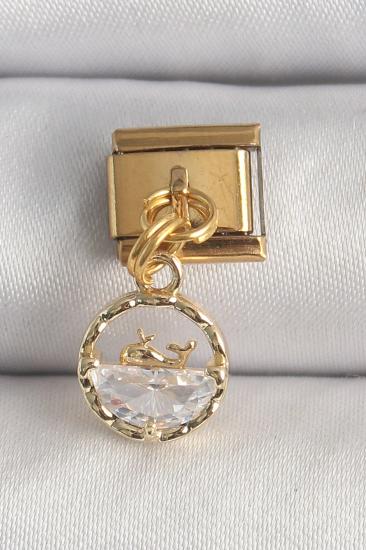 Hkursat 316L Çelik Gold Renk Sallantı Zirkon Taşlı Balina Model Nomination Charm