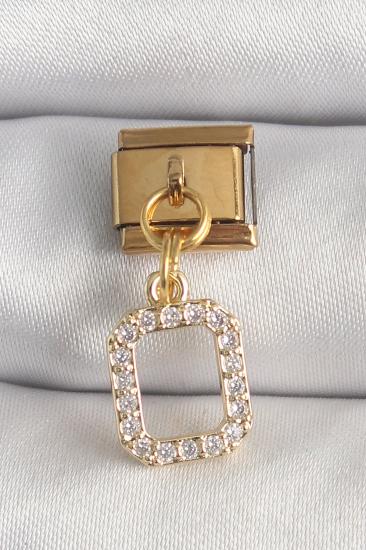 Hkursat 316L Çelik Gold Renk Sallantı Kare Zirkon Taşlı Nomination Charm