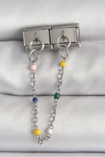 Hkursat 316L Çelik Gümüş Renk 2’Li Sallantı Zincir Model Nomination Charm