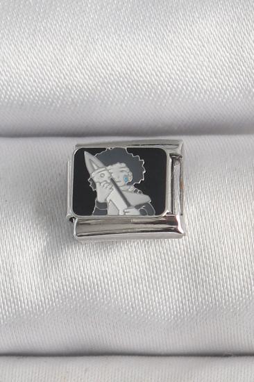 Hkursat 316L Çelik Gümüş Renk Siyah İşlemeli Portre Model Nomination Charm