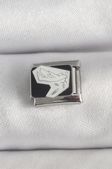 Hkursat 316L Çelik Gümüş Renk Siyah Beyaz Kuş İşlemeli Nomination Charm