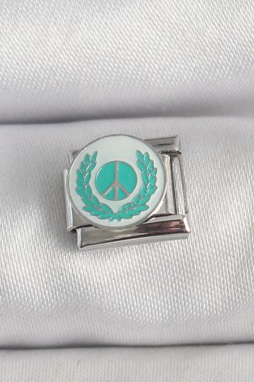 Hkursat 316L Çelik Gümüş Renk Beyaz Mavi Barış İşareti İşlemeli Nomination Charm