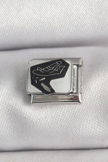 Hkursat 316L Çelik Gümüş Renk Beyaz Siyah Uçak İşlemeli Portre Model Nomination Charm