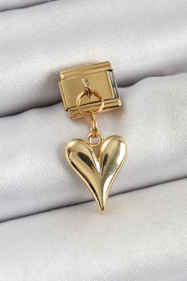 Hkursat 316L Çelik Sallantılı Kalp Model Gold Renk Nomination Charm