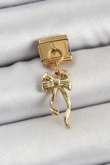 Hkursat 316L Çelik Sallantılı Uzun Fiyonk Model Gold Renk Nomination Charm