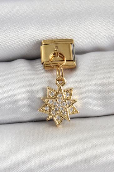 Hkursat 316L Çelik Sallantılı Zirkon Taşlı Yıldız Model Gold Renk Nomination Charm