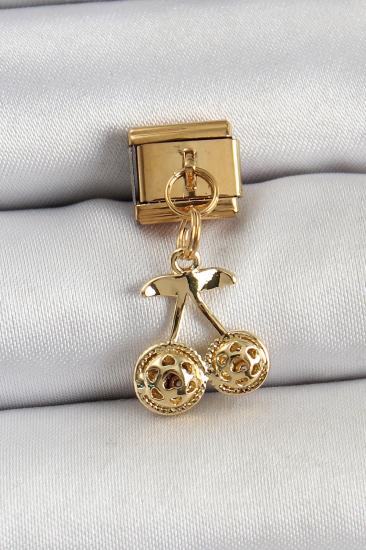 Hkursat 316L Çelik Sallantılı Kiraz Model Gold Renk Nomination Charm