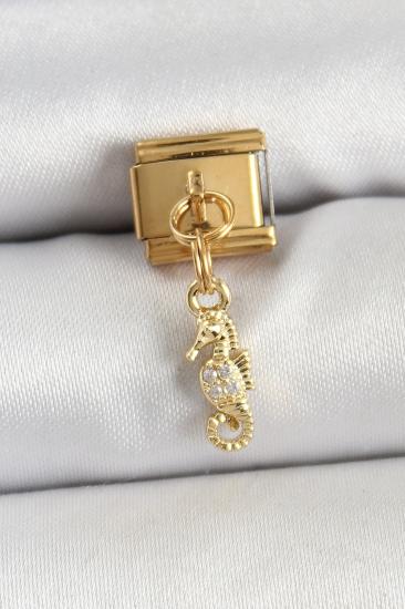 Hkursat 316L Çelik Sallantılı Zirkon Taşlı Çiçek Model Gold Renk Nomination Charm